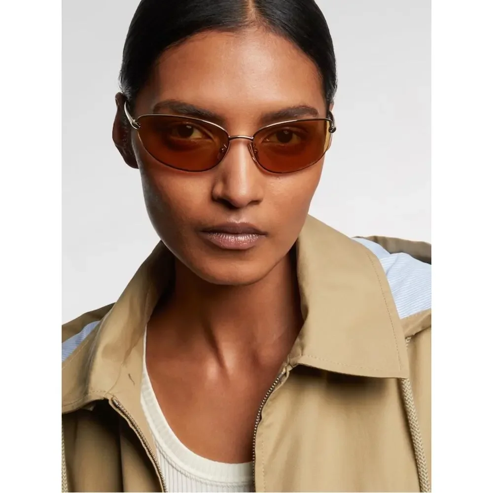 NEW!!! Loewe LW40164U 32E Gold Metal Frame Sunglasses with Amber Lenses